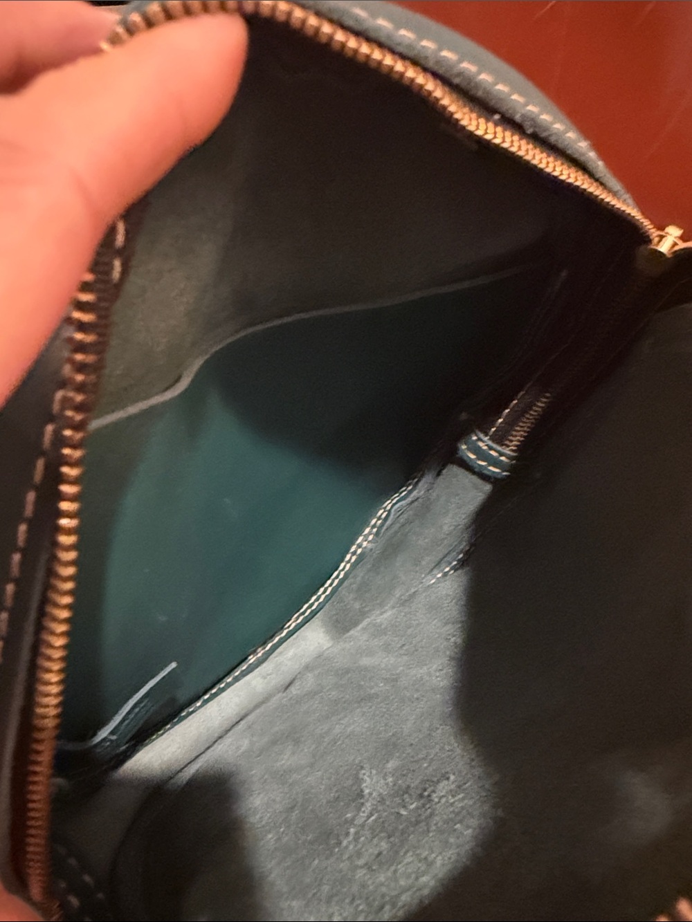 Portland Leather Teal Large Circle Round Crossbody Purse - Picture 3 of 5